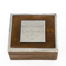 A silver mounted commemorative box made from Victory oak